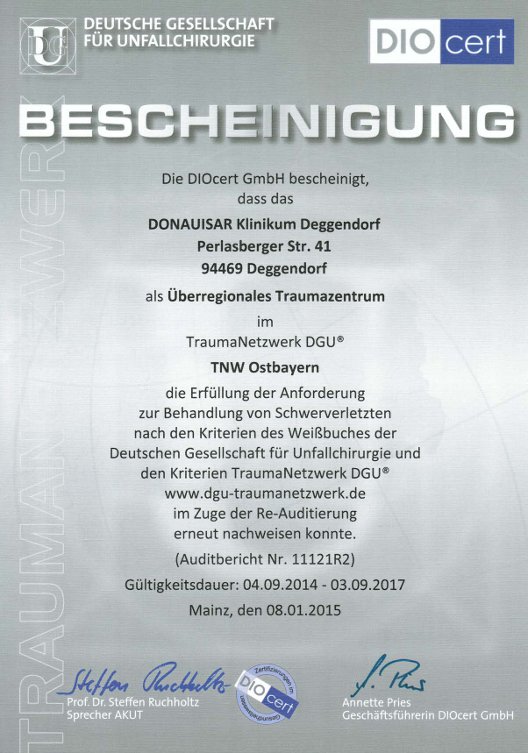 Urkunde der Deutschen Gesellschaft für Unfallchirurgie